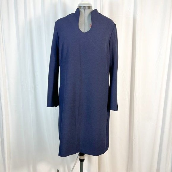 Sandra Darren NWOT Sz 16 Navy A-Line Embellished Bell Long Sleeves Dress - Picture 2 of 6